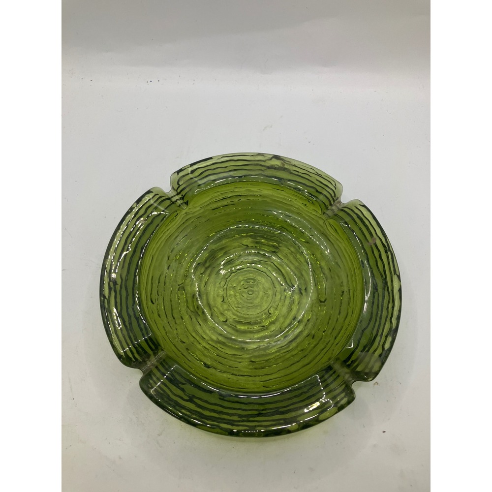 Vintage Green Glass Ashtray Textured Mid Century‎ Modern Retro Decor